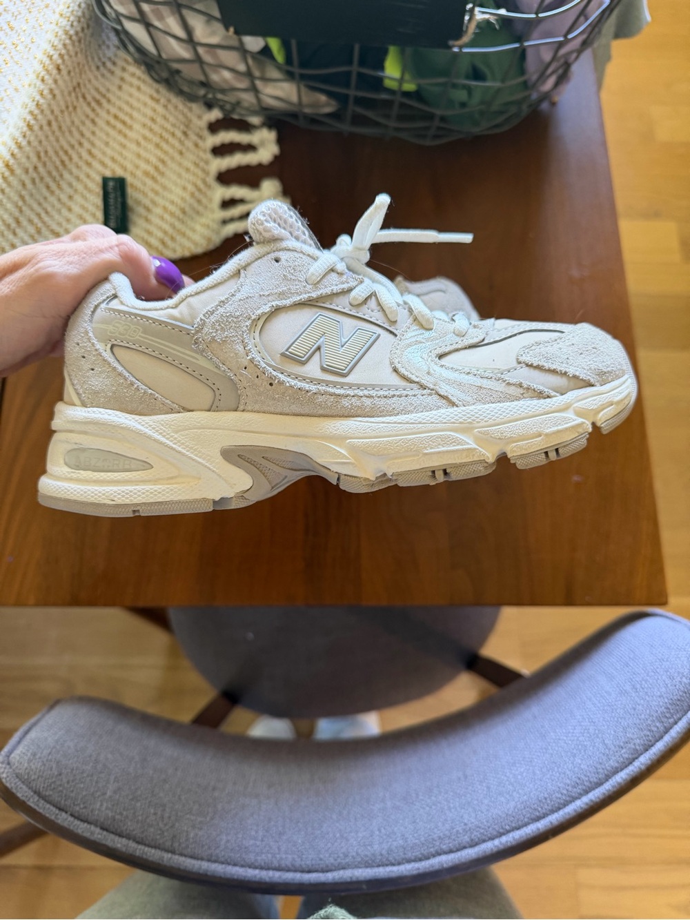 New Balance Kids Sneakers in Light Beige and White